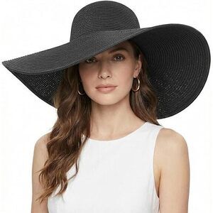 BEACH HATS FOR WOMEN BIG STRAW WIDE BRIM SUMMER HAT FLOPPY FOLDABLE ROLL UP CAP